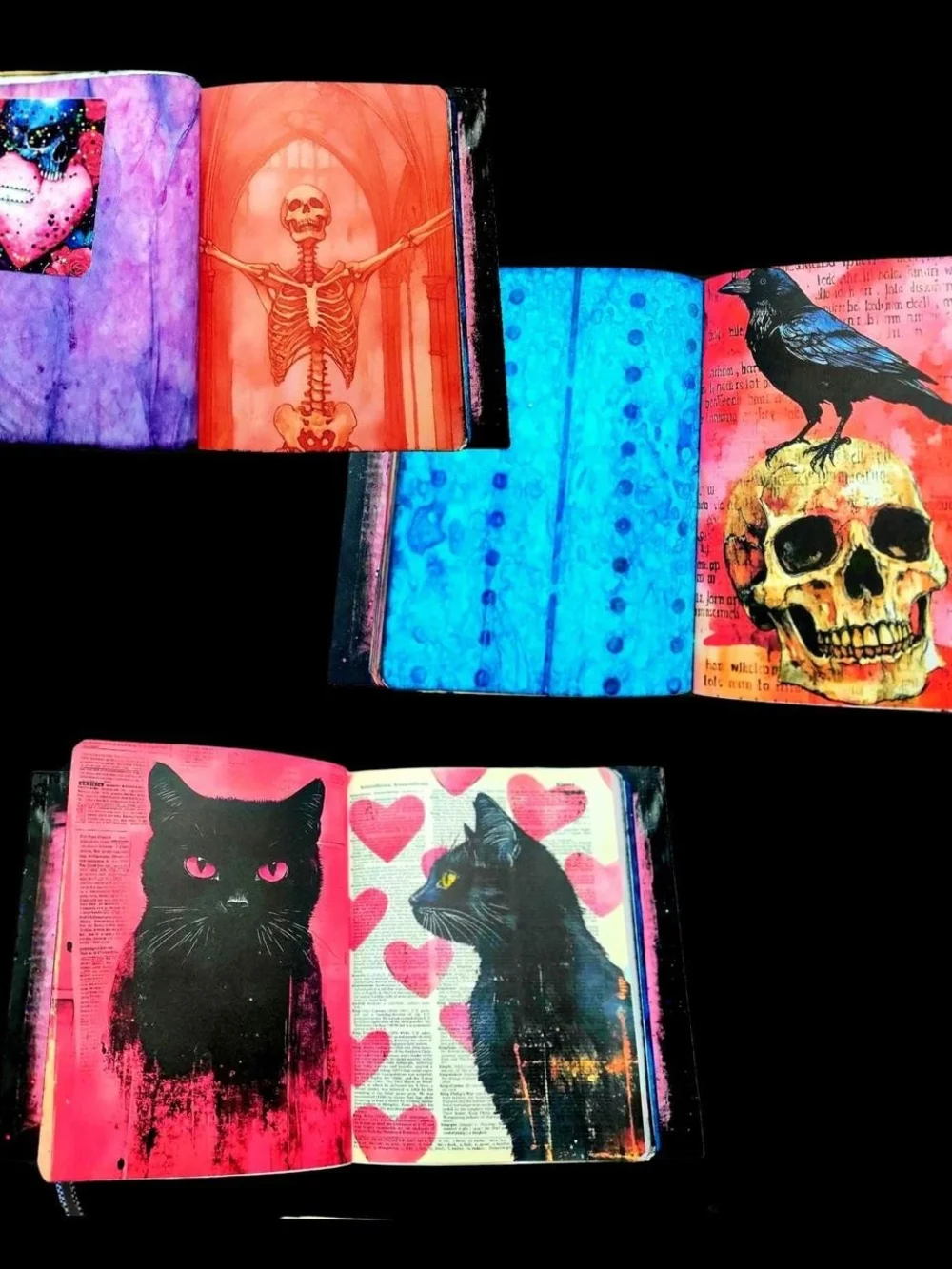 Raven's And Glitter Hot Pink Goth Whimsy Large Art Junk Journal Handmade